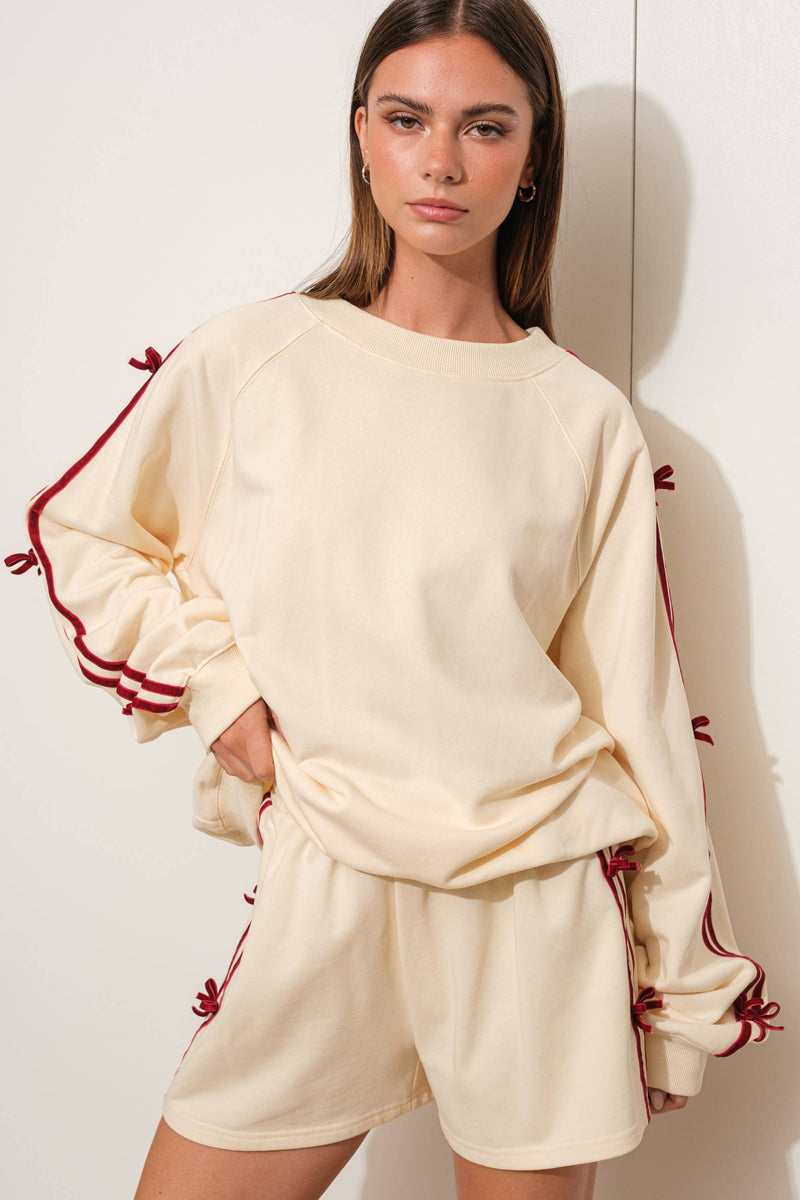 VELVET BOW SWEARTSHIRT
