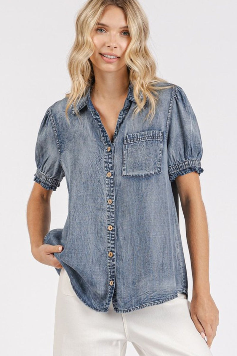 Chambray Puff Sleeve Shirt  (Online Only/Ships from USA)