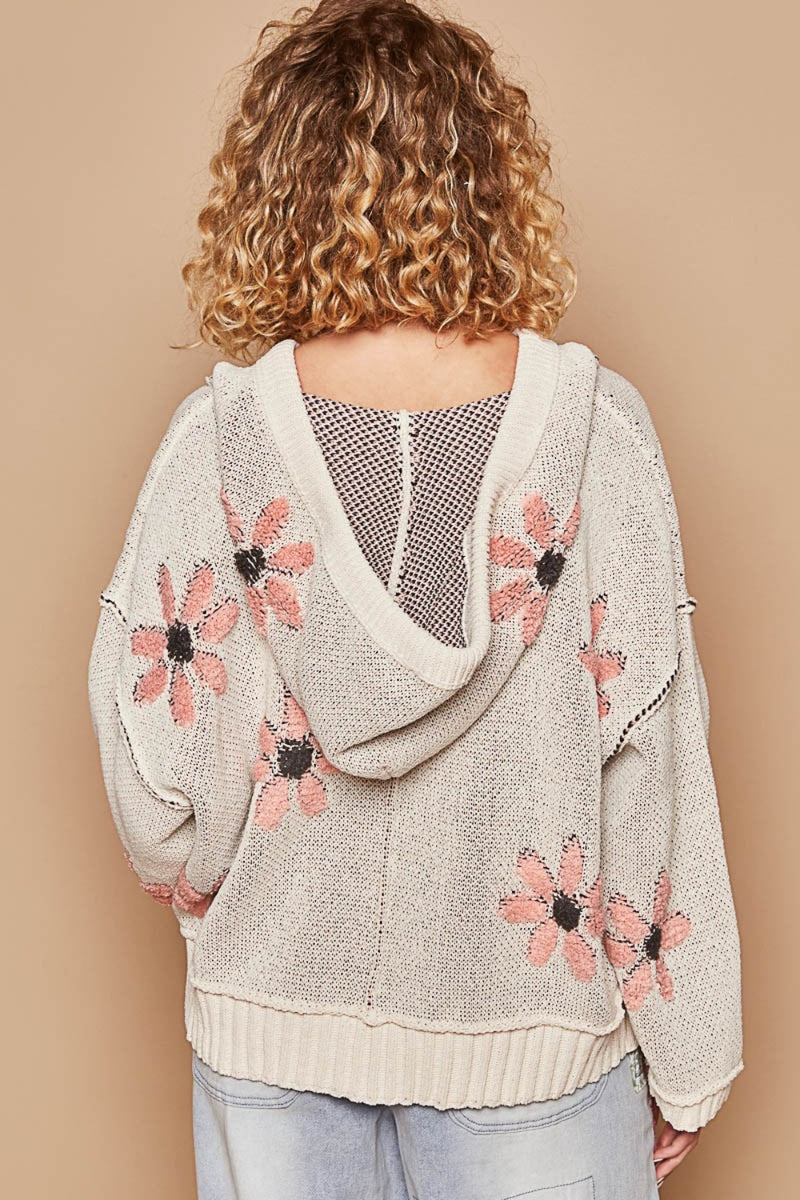 POL Floral Pattern Hooded High-Low Sweater (Online Only/Ships from USA)