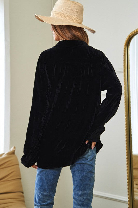 Long Sleeve Button Front Loose Fit Shirt Top  (Online Only/Ships from USA)