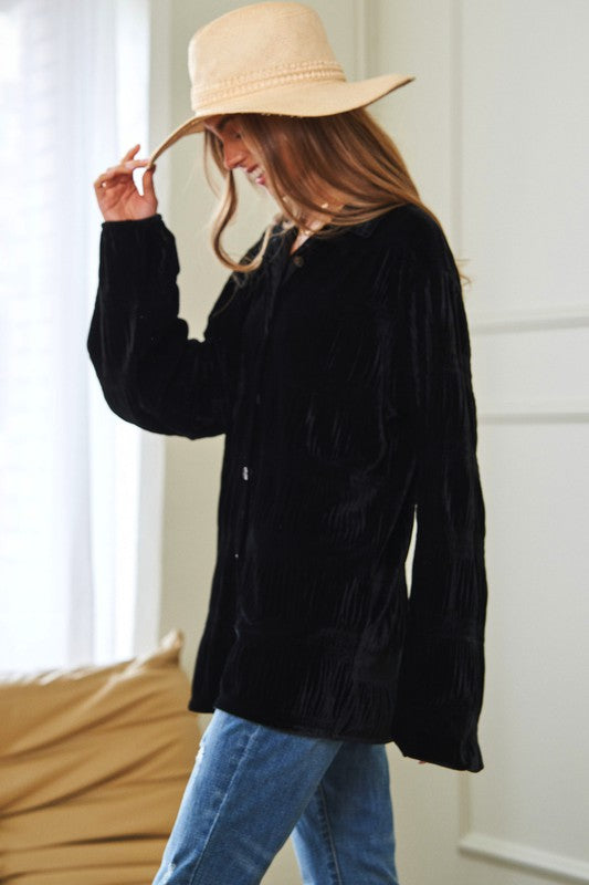 Long Sleeve Button Front Loose Fit Shirt Top  (Online Only/Ships from USA)