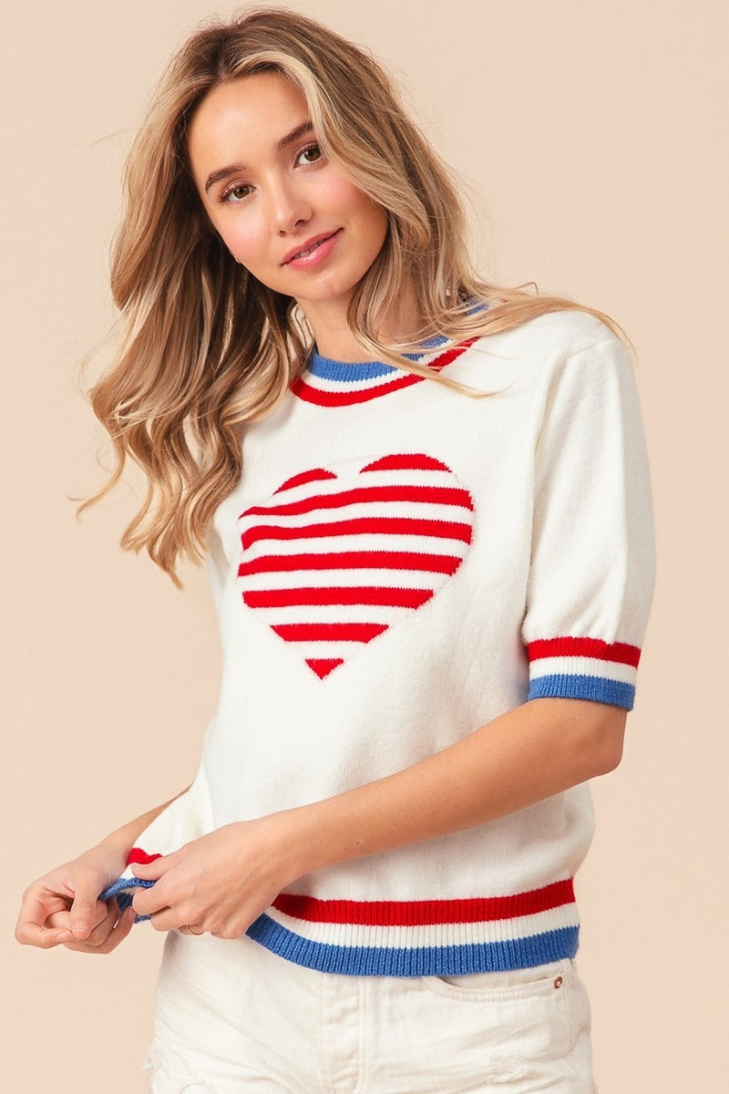 US Flag Theme Striped Heart Sweater (Online Only/Ships from USA)