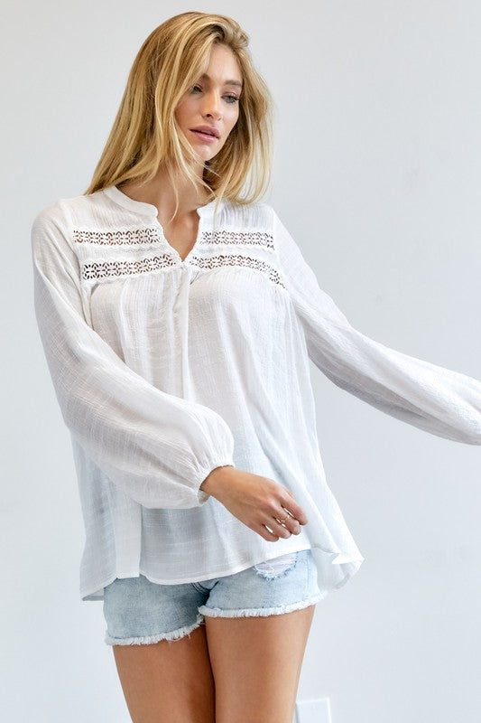 Solid V-Neck Blouse Top  (Online Only/Ships from USA)