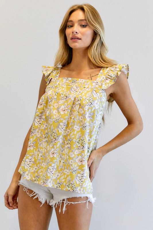 Floral Printed Ruffle Sleeveless Top  (Online Only/Ships from USA)