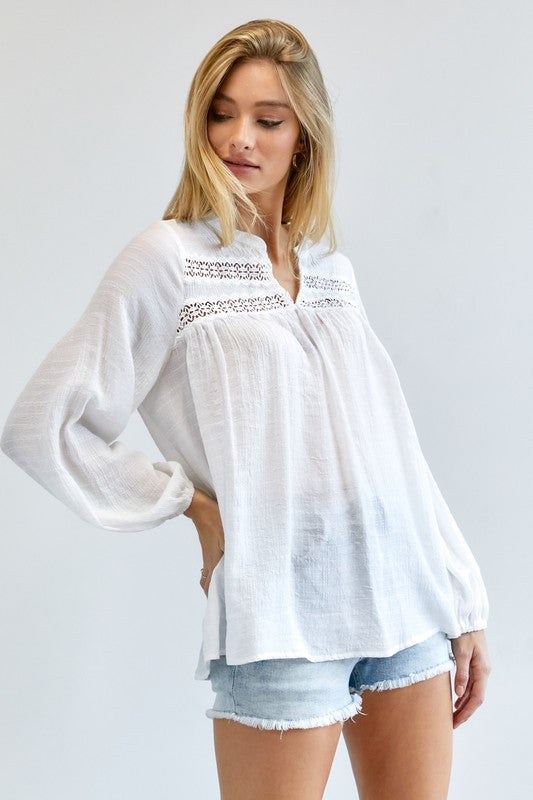 Solid V-Neck Blouse Top  (Online Only/Ships from USA)