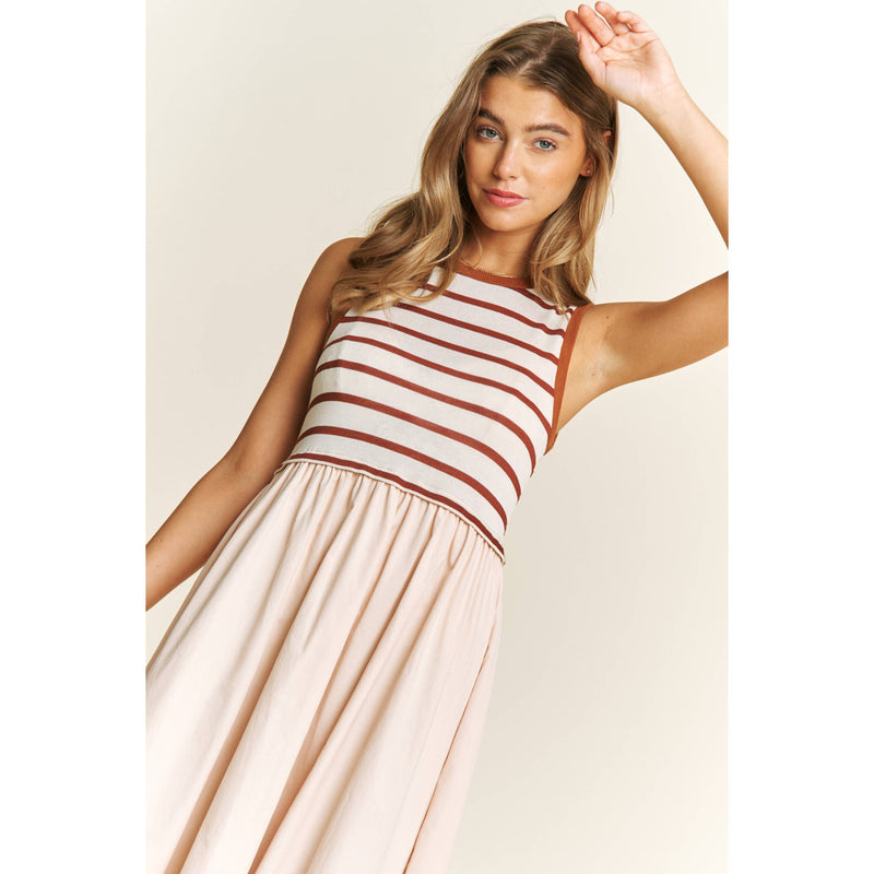 COTTON MAXI DRESS WITH KNIT STRIPE TOP WITH RIB BANDS