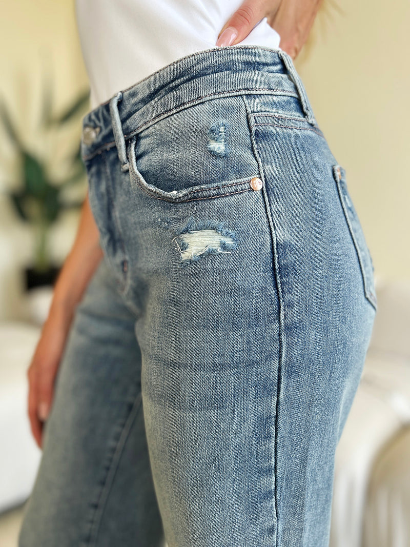 Judy Blue High Waist Distressed Straight Jeans (Online Only/Ships from USA)