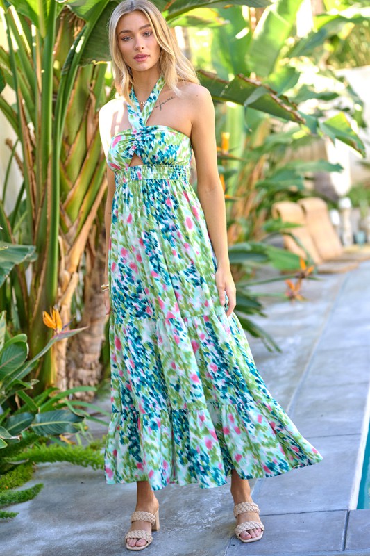 Printed Smocked Ruffle Maxi Dress  (Online Only/Ships from USA)