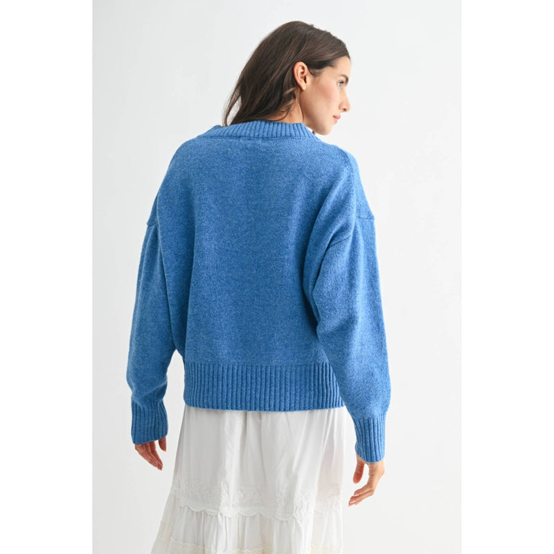 COZY V-NECK BLUE KNIT SWEATER