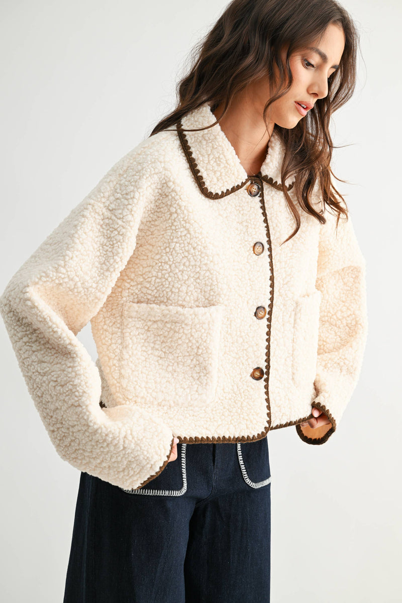 CONTRAST TRIM SHERPA JACKET