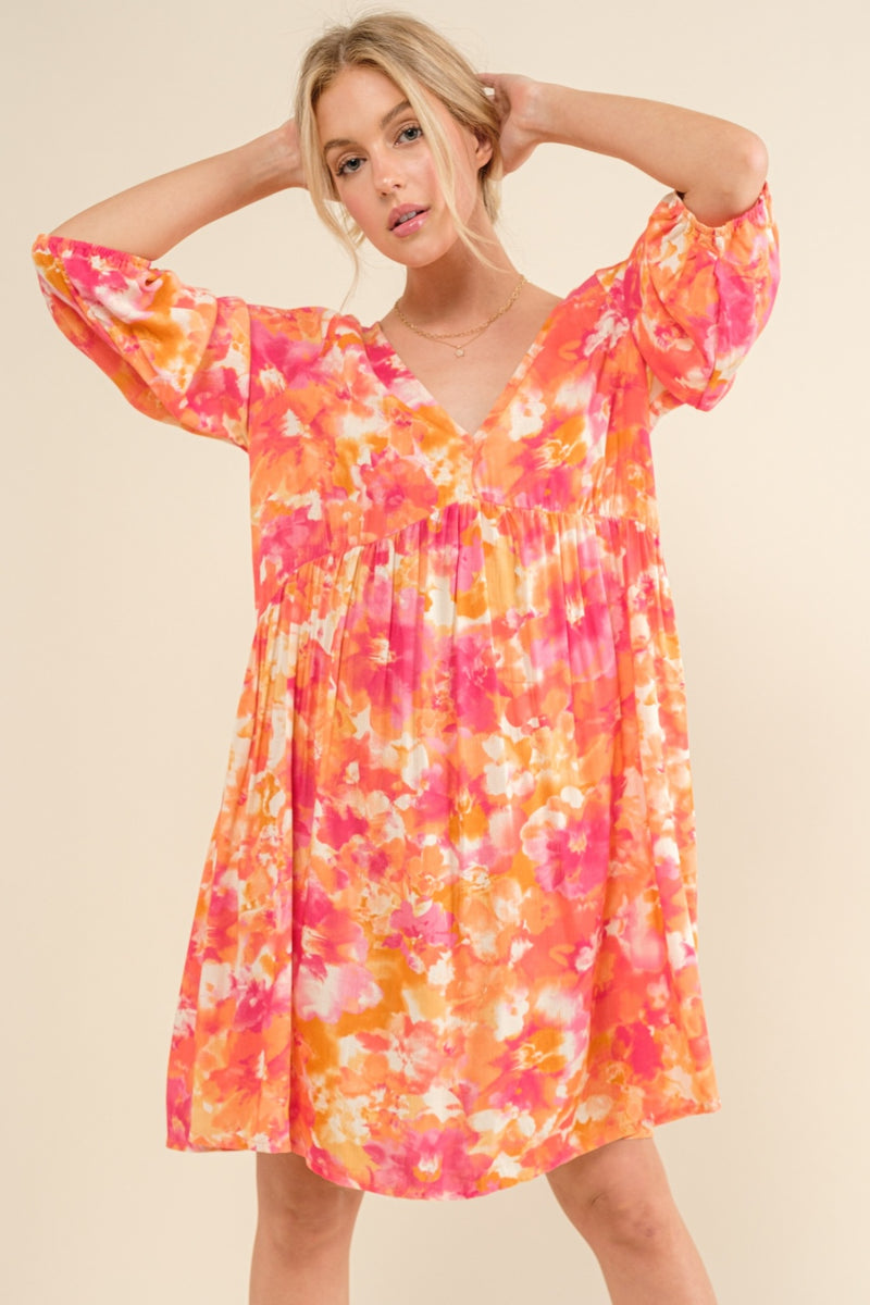 Printed Tie Back Long Sleeve Dress (Online Only/Ships from USA)