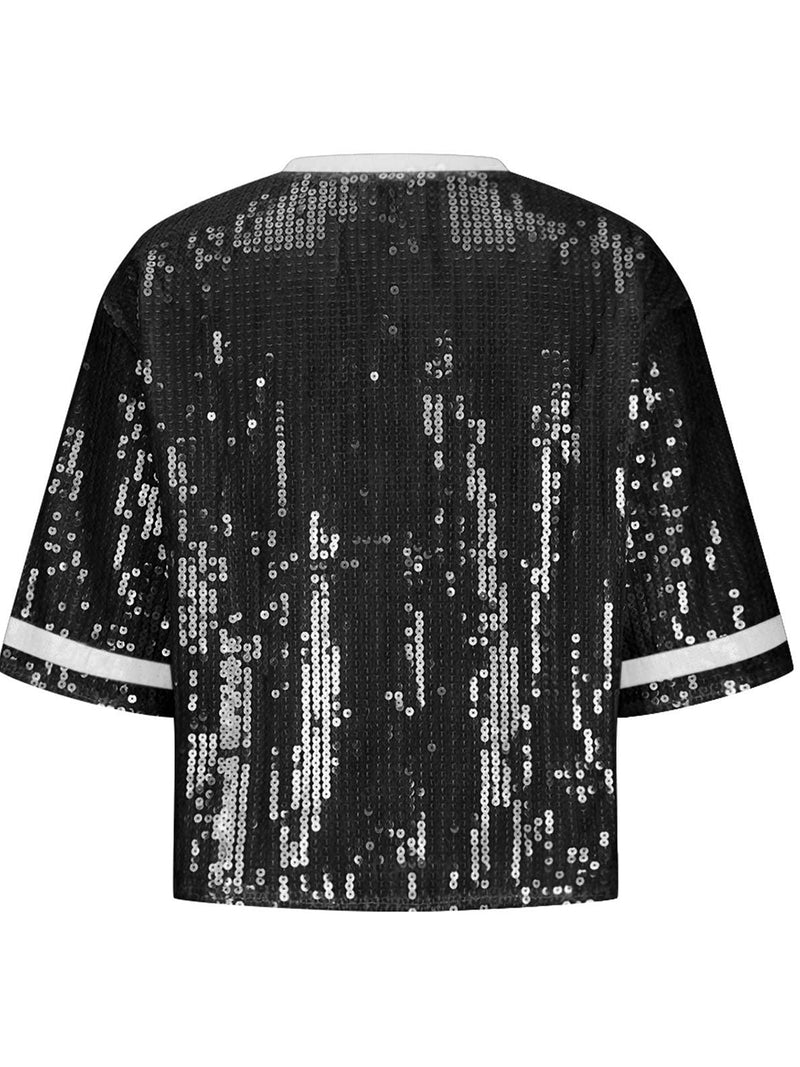 Sequin Football Round Neck Half Sleeve Top (Online Only)