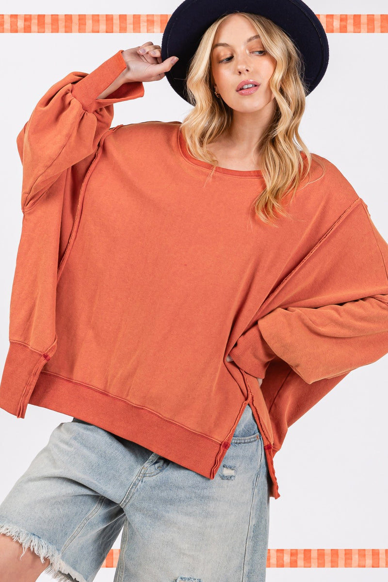 Mineral Wash Side Slit Oversized Sweatshirt (Online Only/Ships from USA)