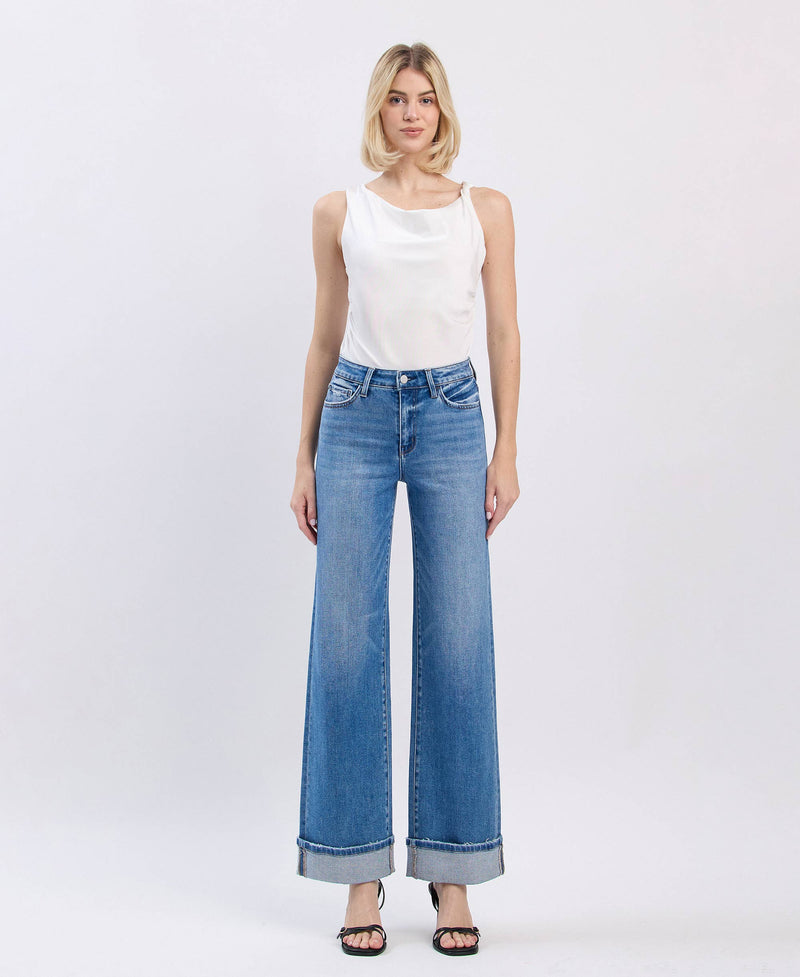 HIGH RISE CUFFED WIDE JEANS