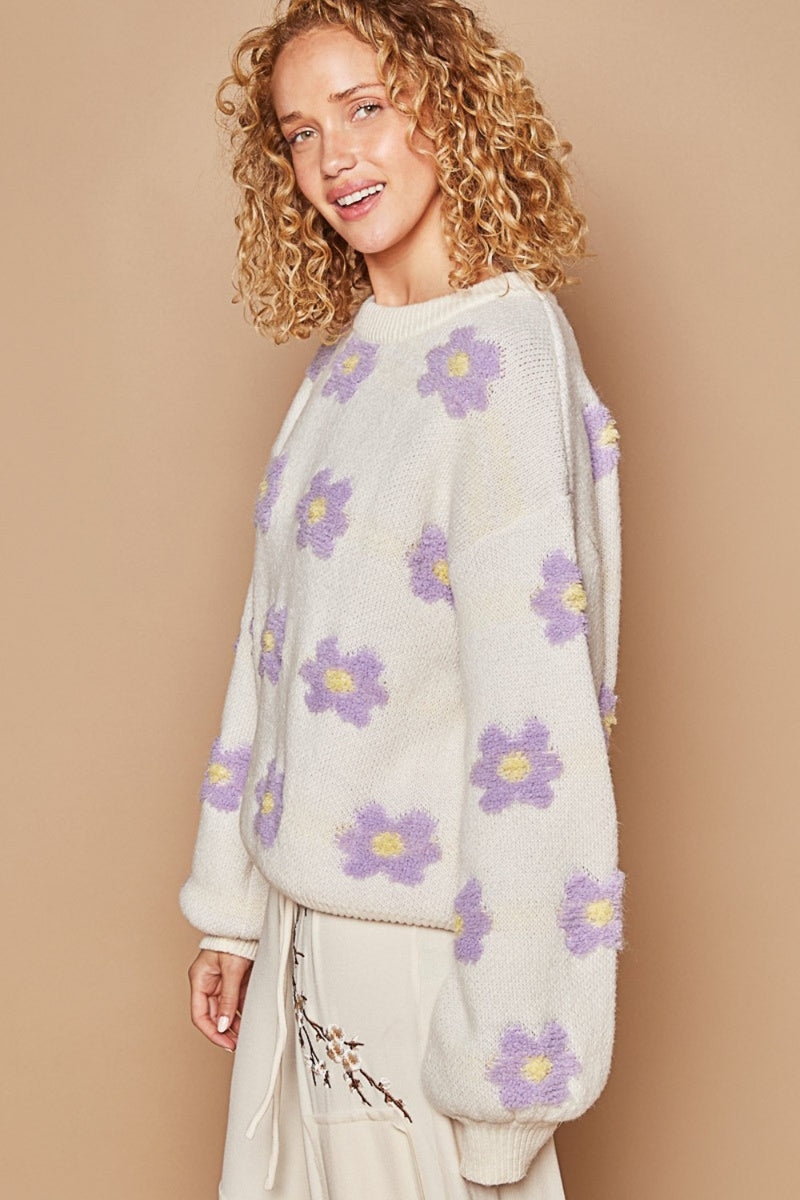 Daisy Pattern Drop Shoulder Sweater (Online Only/Ships from USA)