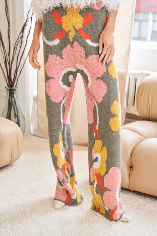 Flower Printed Casual Cozy Full Long Wide Pants  (Online Only/Ships from USA)