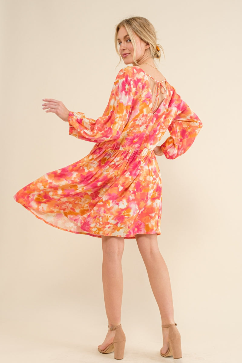 Printed Tie Back Long Sleeve Dress (Online Only/Ships from USA)