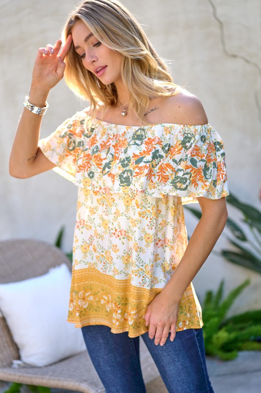 Printed Off Shoulder Smocked Top  (Online Only/Ships from USA)