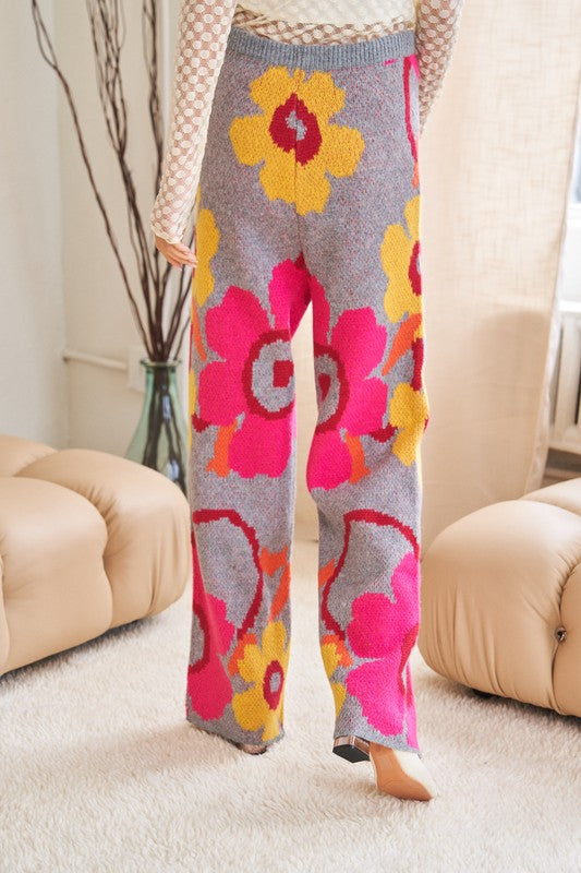 Flower Printed Casual Cozy Full Long Wide Pants  (Online Only/Ships from USA)