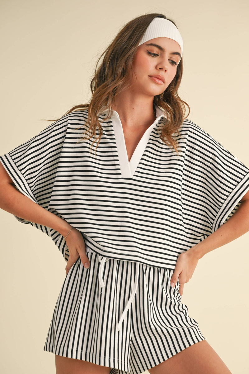 STRIPED CROPPED SHIRT AND SHORTS SET