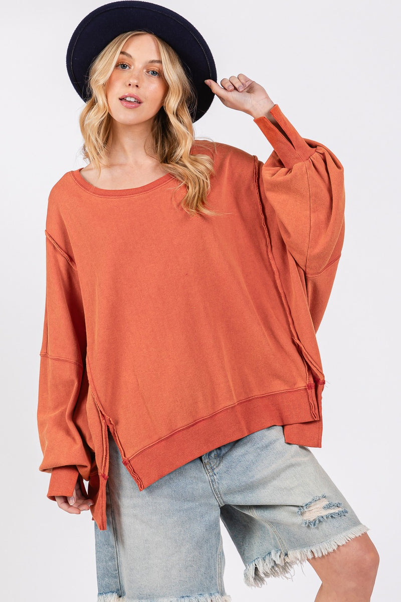 Mineral Wash Side Slit Oversized Sweatshirt (Online Only/Ships from USA)