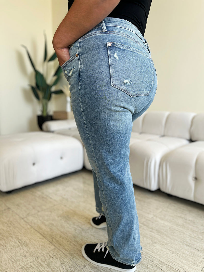 Judy Blue High Waist Distressed Straight Jeans (Online Only/Ships from USA)