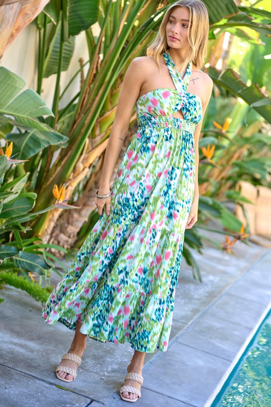 Printed Smocked Ruffle Maxi Dress  (Online Only/Ships from USA)