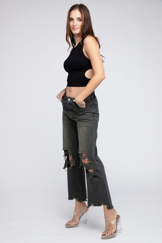 Distressed Vintage Washed Wide Leg Pants (Online Only/Ships from USA)