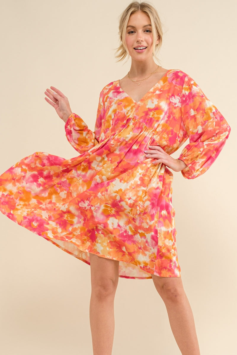 Printed Tie Back Long Sleeve Dress (Online Only/Ships from USA)