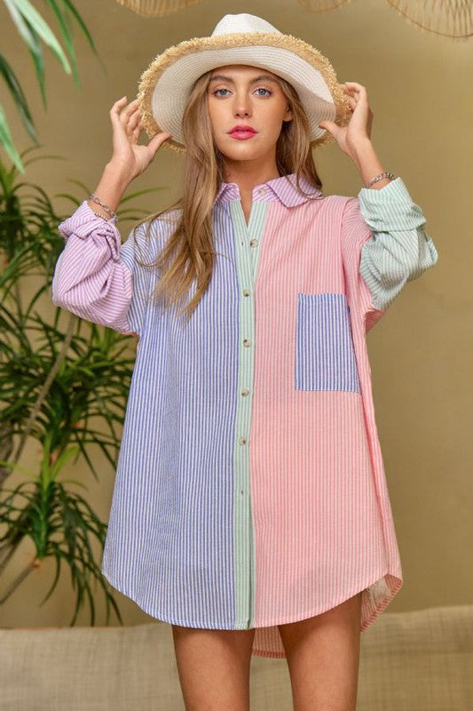 Multi Color Striped Button Down Shirt  (Online Only/Ships from USA)