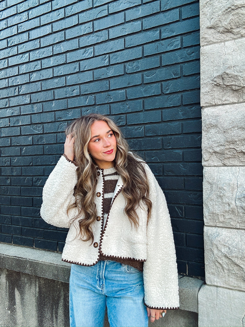 CONTRAST TRIM SHERPA JACKET