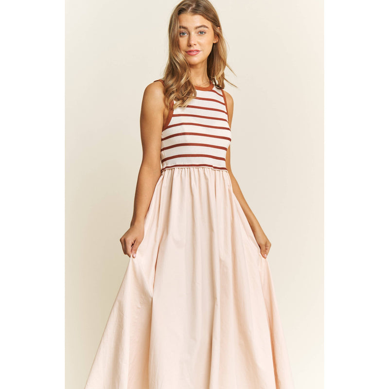 COTTON MAXI DRESS WITH KNIT STRIPE TOP WITH RIB BANDS