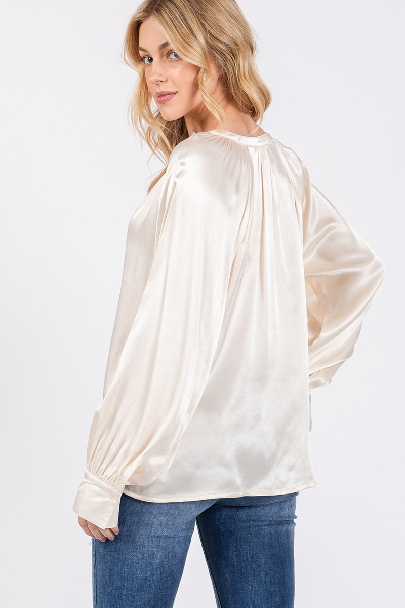 Notched Long Sleeve Blouse (Online Only/Ships from USA)