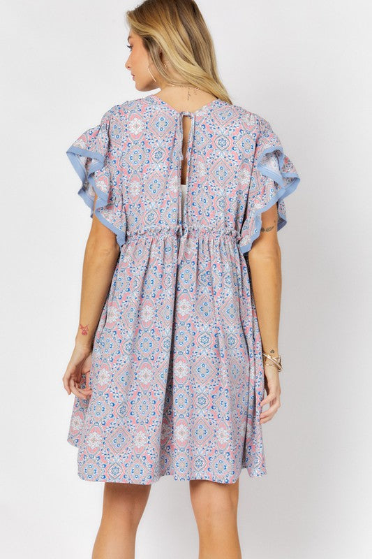 Printed Short Sleeve Ruffle Kimono (Online Only/Ships from USA)