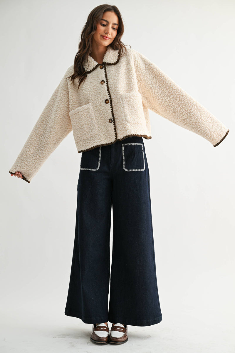 CONTRAST TRIM SHERPA JACKET