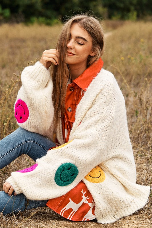 The Fuzzy Smile Long Bell Sleeve Knit Cardigan  (Online Only/Ships from USA)