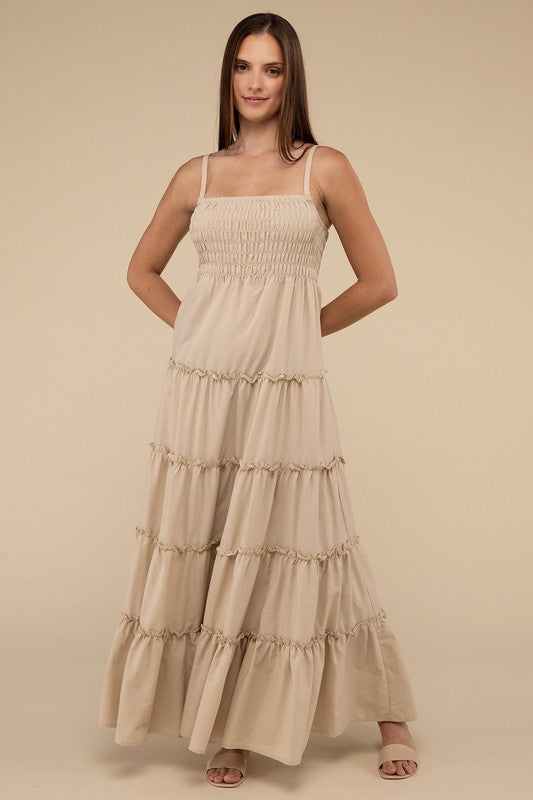 Woven Smocked Top Tiered Cami Maxi Dress (Online Only/Ships from USA)