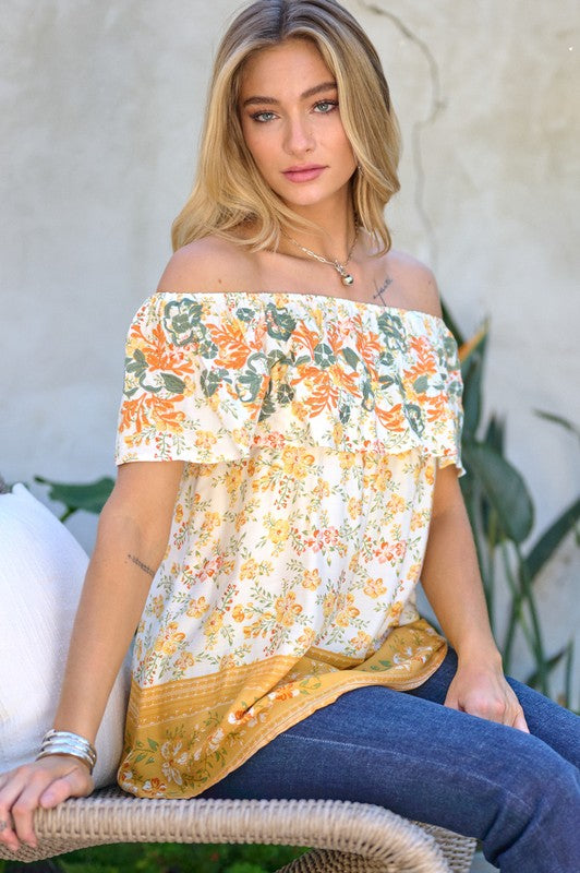 Printed Off Shoulder Smocked Top  (Online Only/Ships from USA)