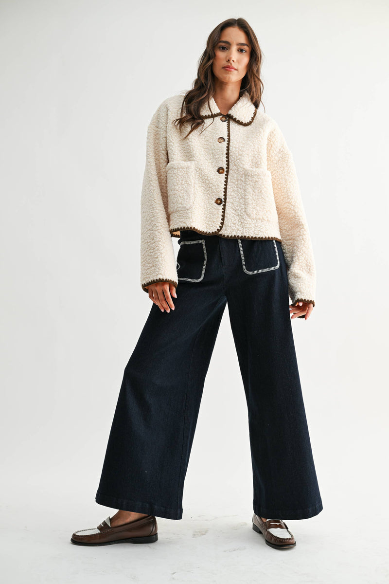 CONTRAST TRIM SHERPA JACKET