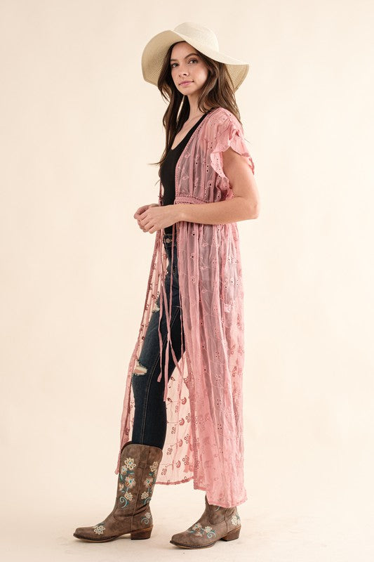 CHIFFON EMBROIDERY LACE KIMONO DUSTER CARDIGAN (Online Only/Ships from USA)