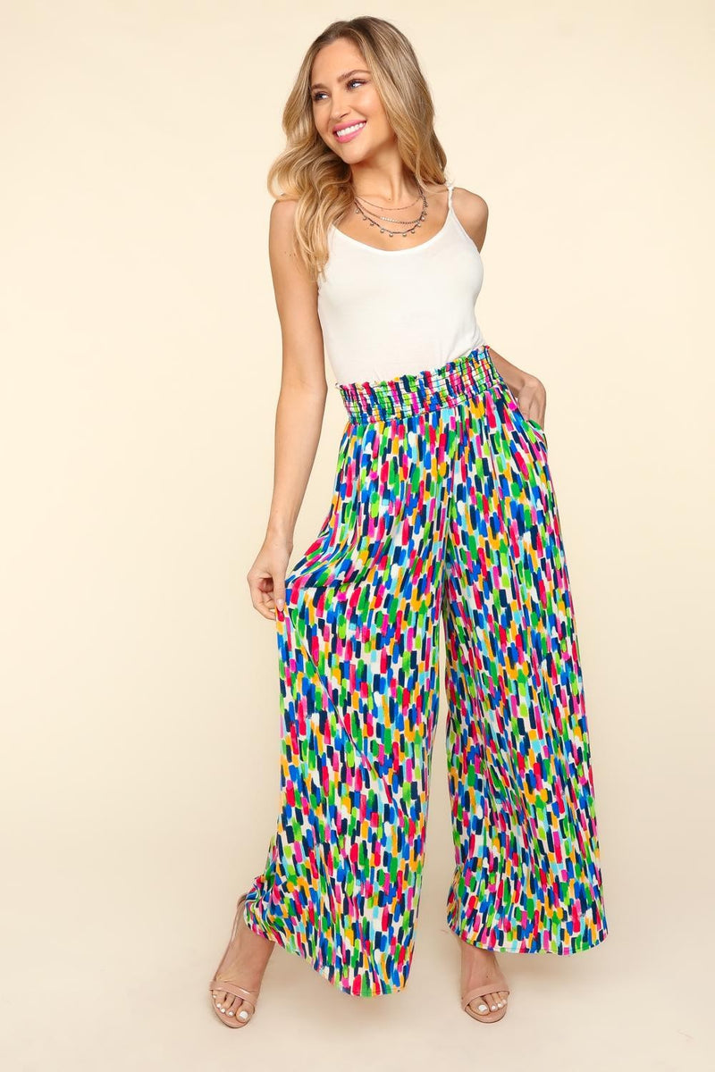 Smocked Waist Abstract Print Pants (Online Only/USA Made)