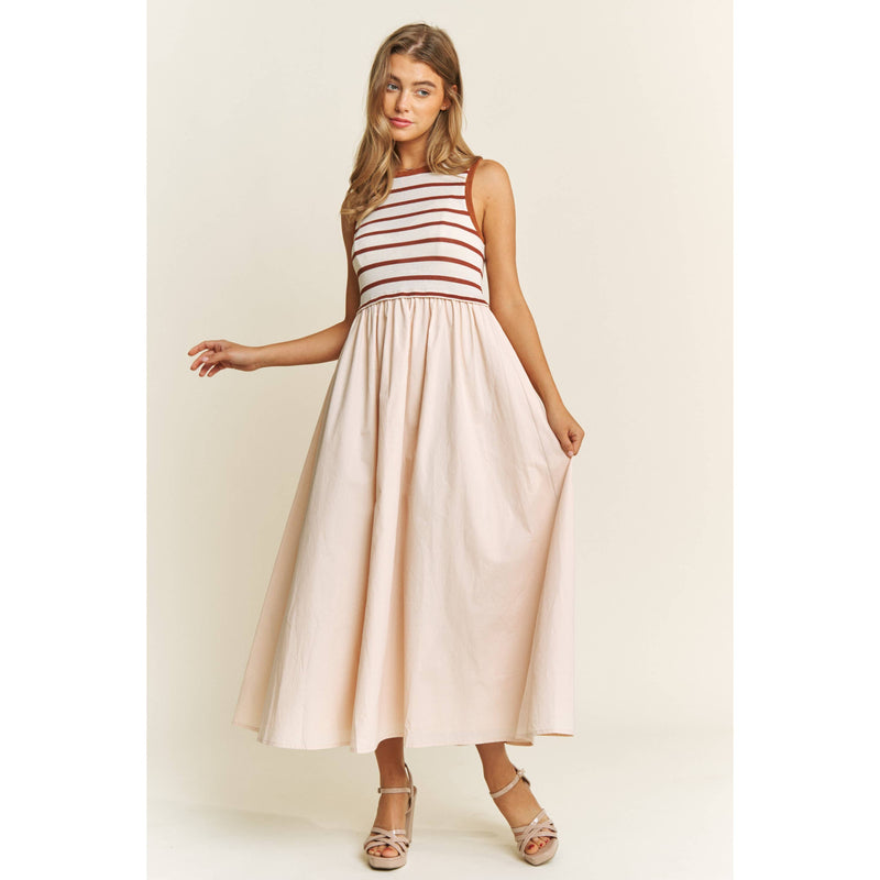 COTTON MAXI DRESS WITH KNIT STRIPE TOP WITH RIB BANDS