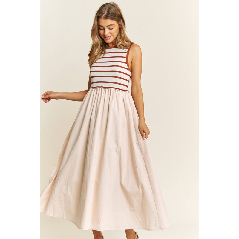 COTTON MAXI DRESS WITH KNIT STRIPE TOP WITH RIB BANDS