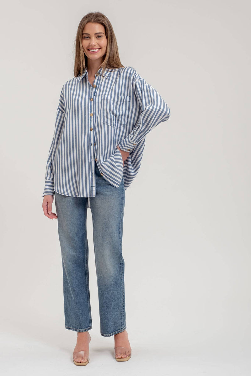 STRIPE COLLARED BUTTON DOWN LONG SLEEVE SHIRT