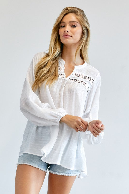 Solid V-Neck Blouse Top  (Online Only/Ships from USA)