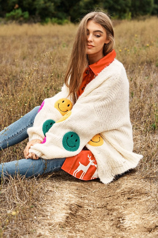 The Fuzzy Smile Long Bell Sleeve Knit Cardigan  (Online Only/Ships from USA)