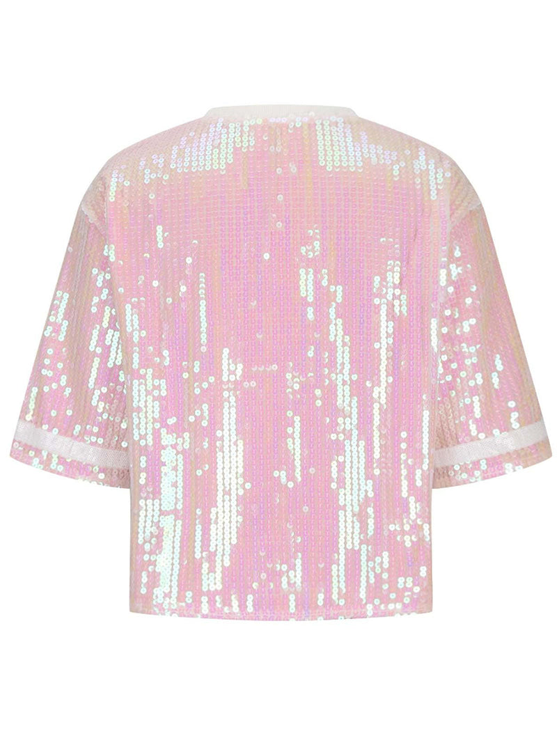 Sequin Football Round Neck Half Sleeve Top (Online Only)