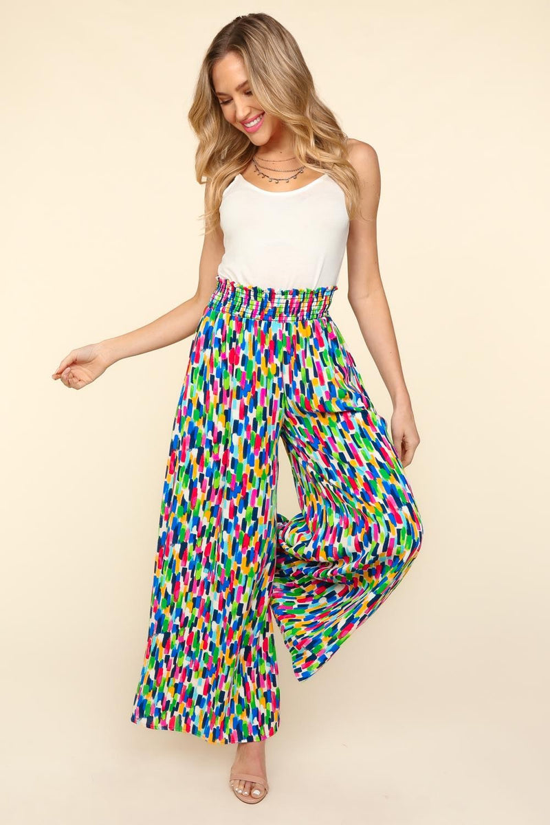 Smocked Waist Abstract Print Pants (Online Only/USA Made)