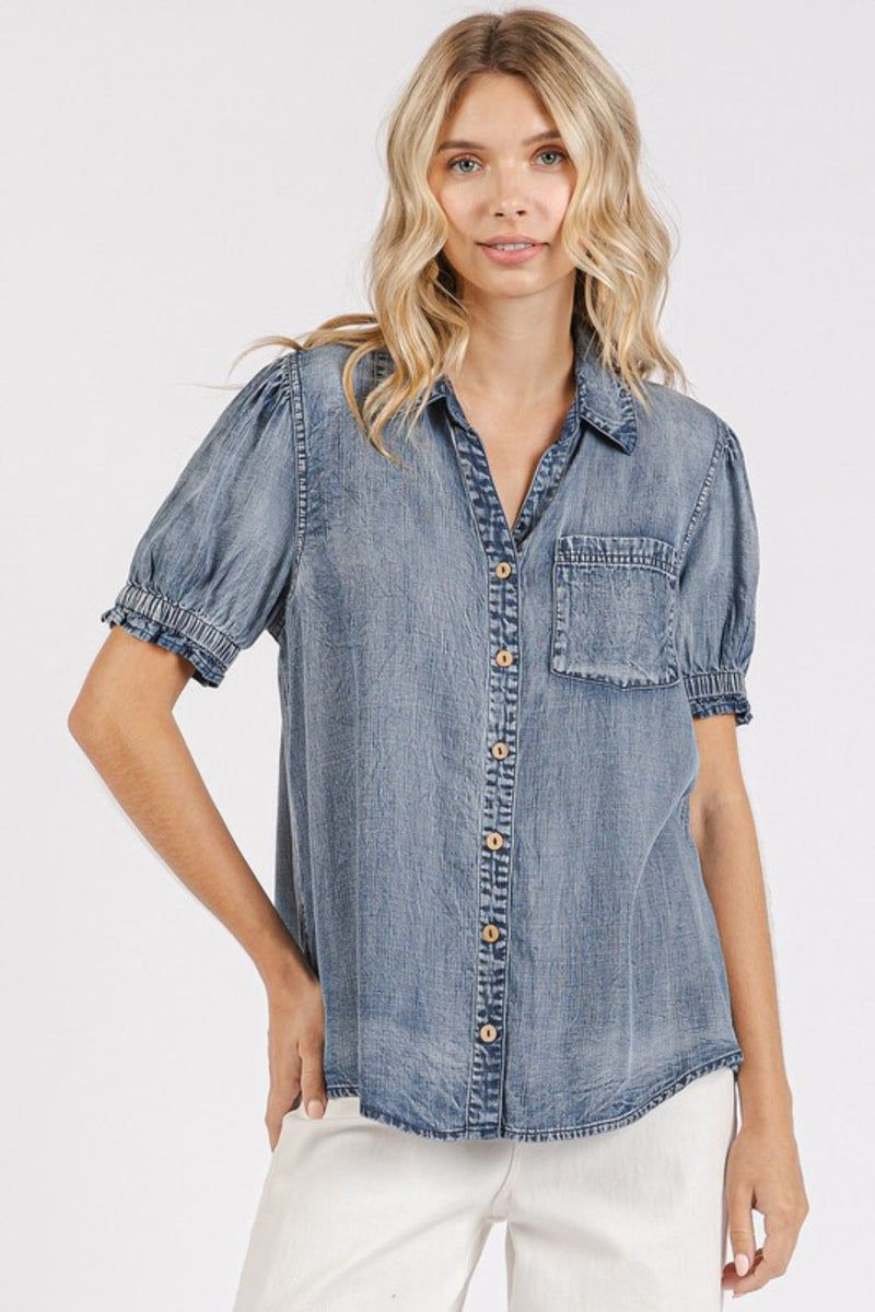 Chambray Puff Sleeve Shirt  (Online Only/Ships from USA)