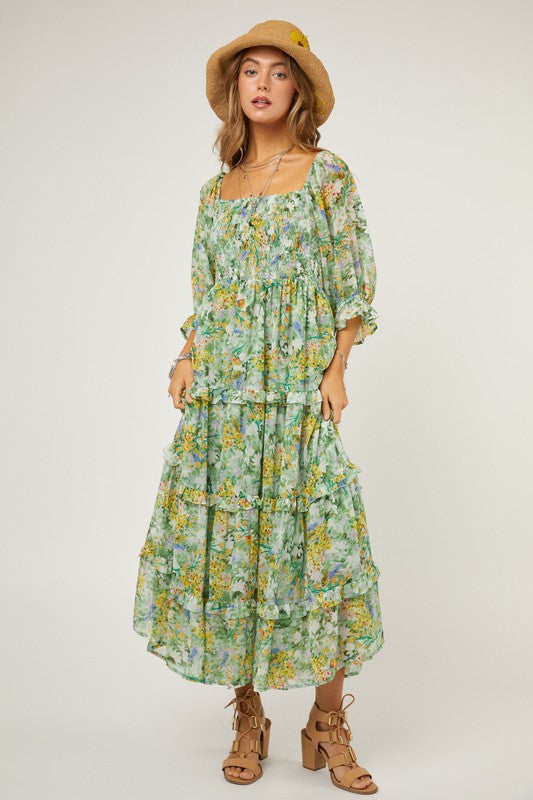 Floral Chiffon Midi Dress  (Online Only/Ships from USA)